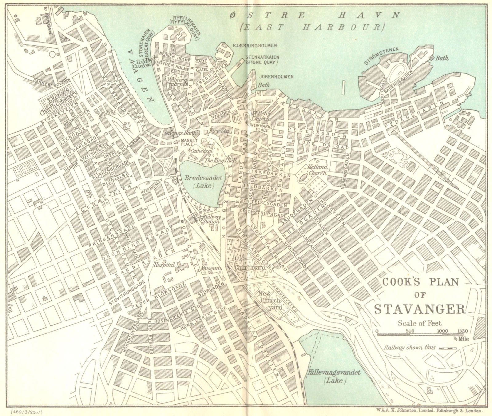 NORWAY. Thomas Cook's Town plan of Stavanger 1923 old antique map chart
